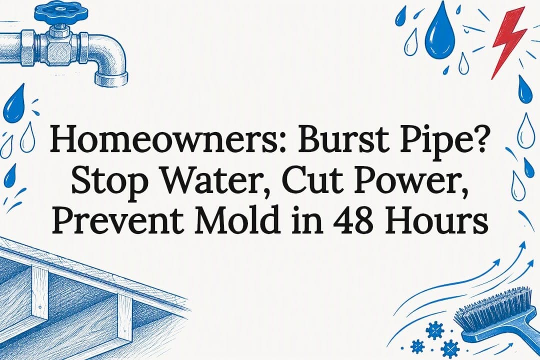 Homeowners: Burst Pipe? Stop Water, Cut Power, Prevent Mold in 48 Hours