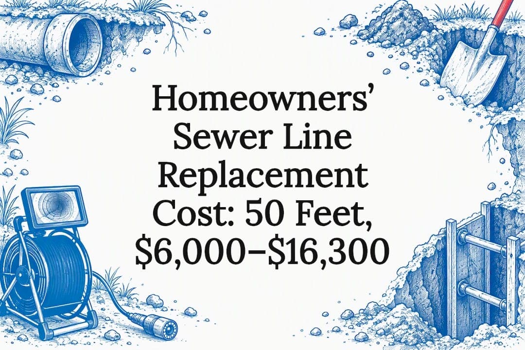 Homeowners’ Sewer Line Replacement Cost: 50 Feet, $6,000–$16,300